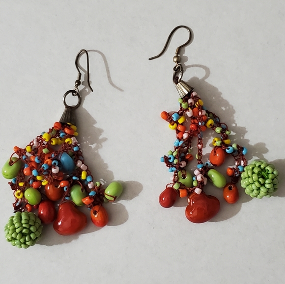 Set earrings necklace seed beads czech hearts Artisan handmade vintage estate - Picture 14 of 16